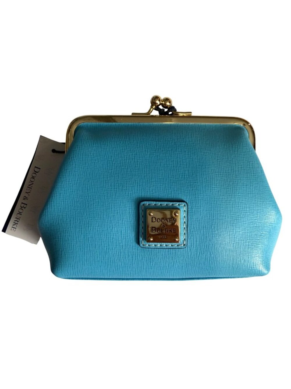 NWT Dooney Bourke Saffiano Leather Large Framed Coin Purse Clutch Turquoise Blue